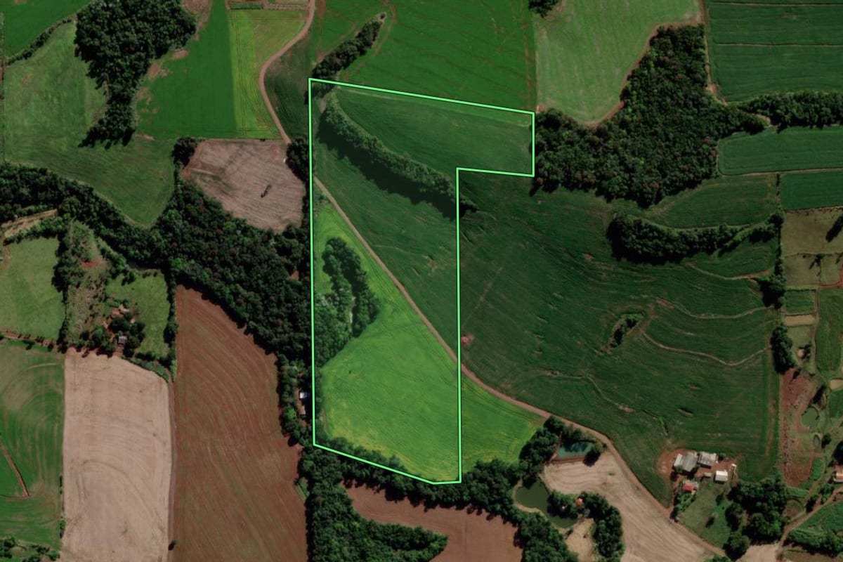 Imagem de satélite do imóvel rural em São Jorge d'Oeste (PR), com o contorno declarado no CAR desenhado por cima.