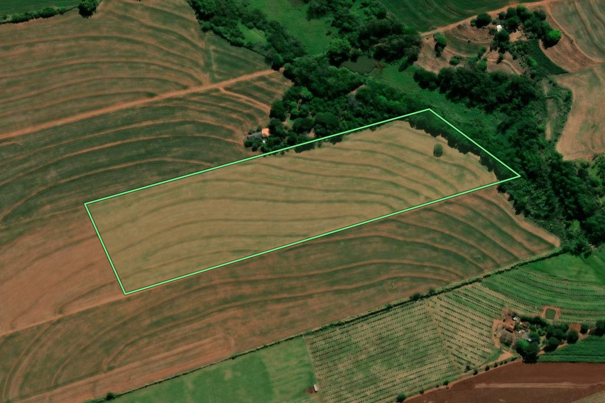 Imagem de satélite do imóvel rural em São Jorge do Ivaí (PR), com o contorno declarado no CAR desenhado por cima.