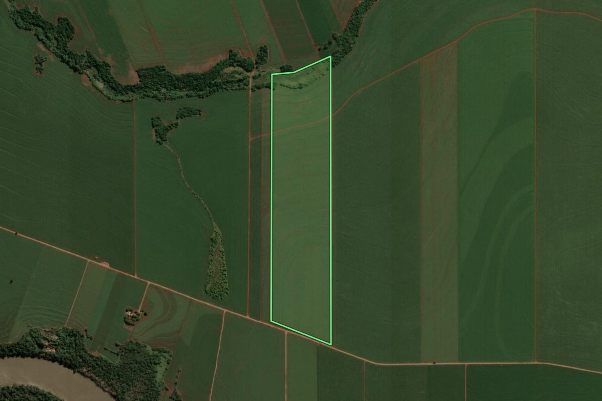 Imagem de satélite do imóvel rural em São Jorge do Ivaí (PR), com o contorno declarado no CAR desenhado por cima.