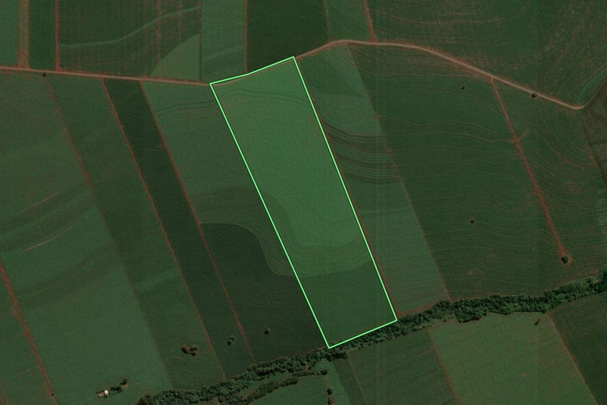 Imagem de satélite do imóvel rural em São Jorge do Ivaí (PR), com o contorno declarado no CAR desenhado por cima.
