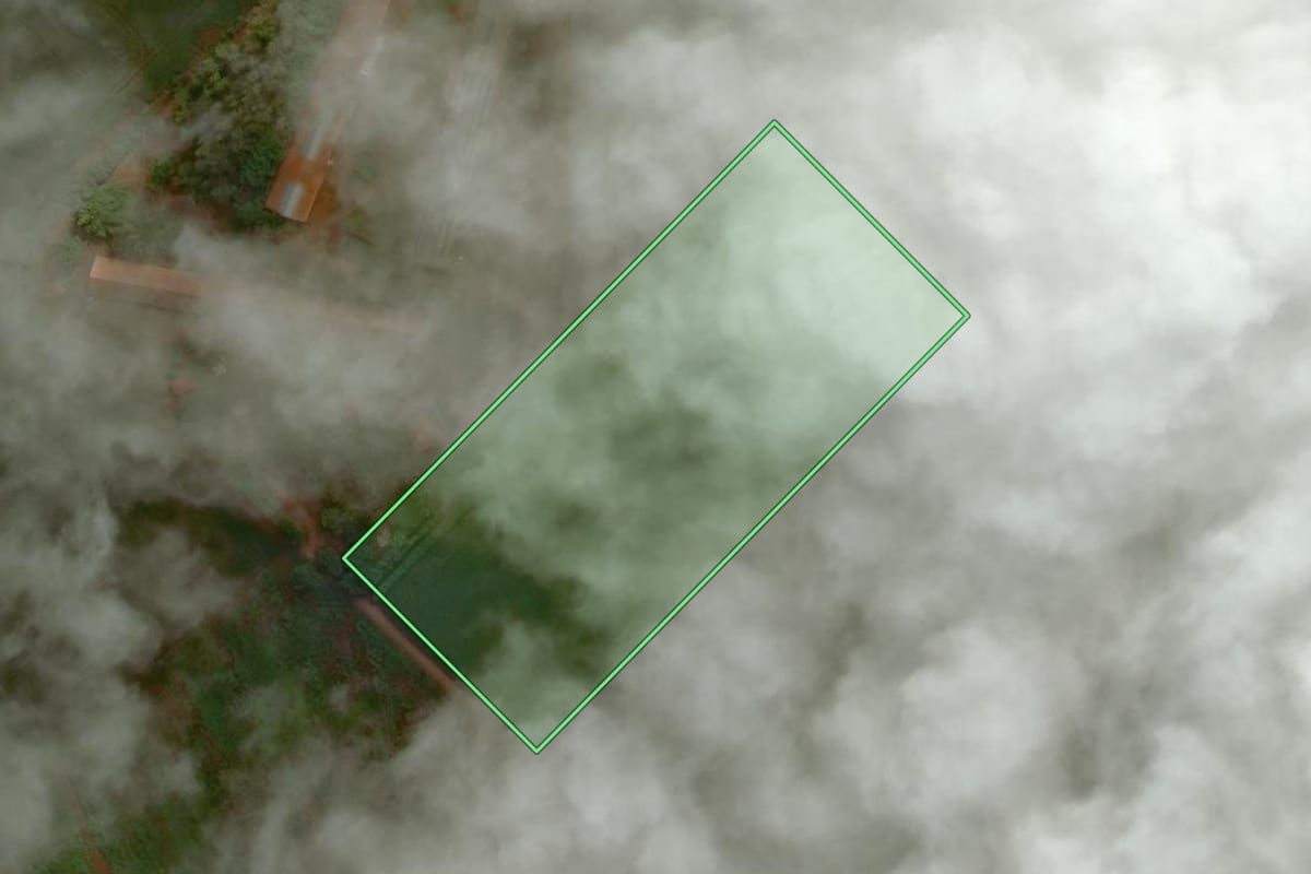 Imagem de satélite do imóvel rural em São Jorge do Ivaí (PR), com o contorno declarado no CAR desenhado por cima.