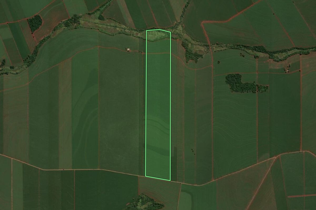 Imagem de satélite do imóvel rural em São Jorge do Ivaí (PR), com o contorno declarado no CAR desenhado por cima.