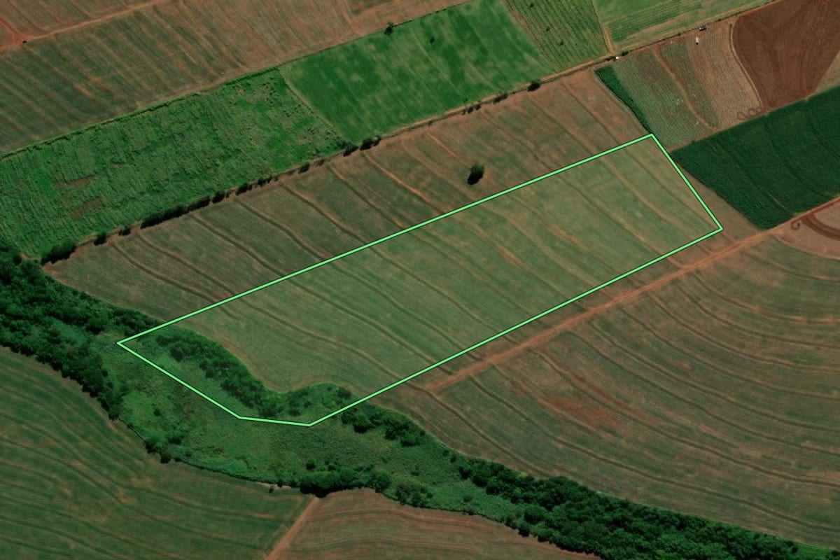 Imagem de satélite do imóvel rural em São Jorge do Ivaí (PR), com o contorno declarado no CAR desenhado por cima.