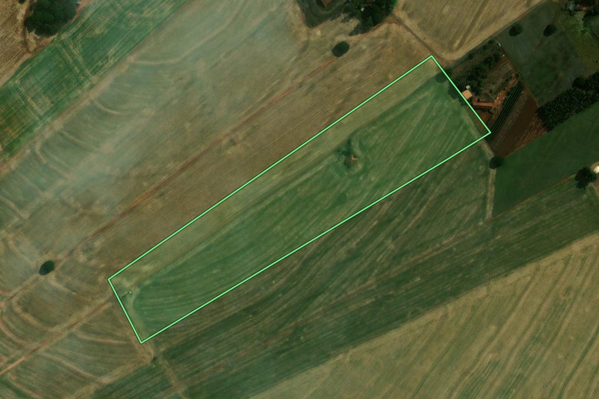 Imagem de satélite do imóvel rural em São Jorge do Ivaí (PR), com o contorno declarado no CAR desenhado por cima.