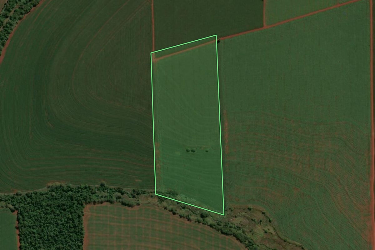 Imagem de satélite do imóvel rural em São Jorge do Ivaí (PR), com o contorno declarado no CAR desenhado por cima.