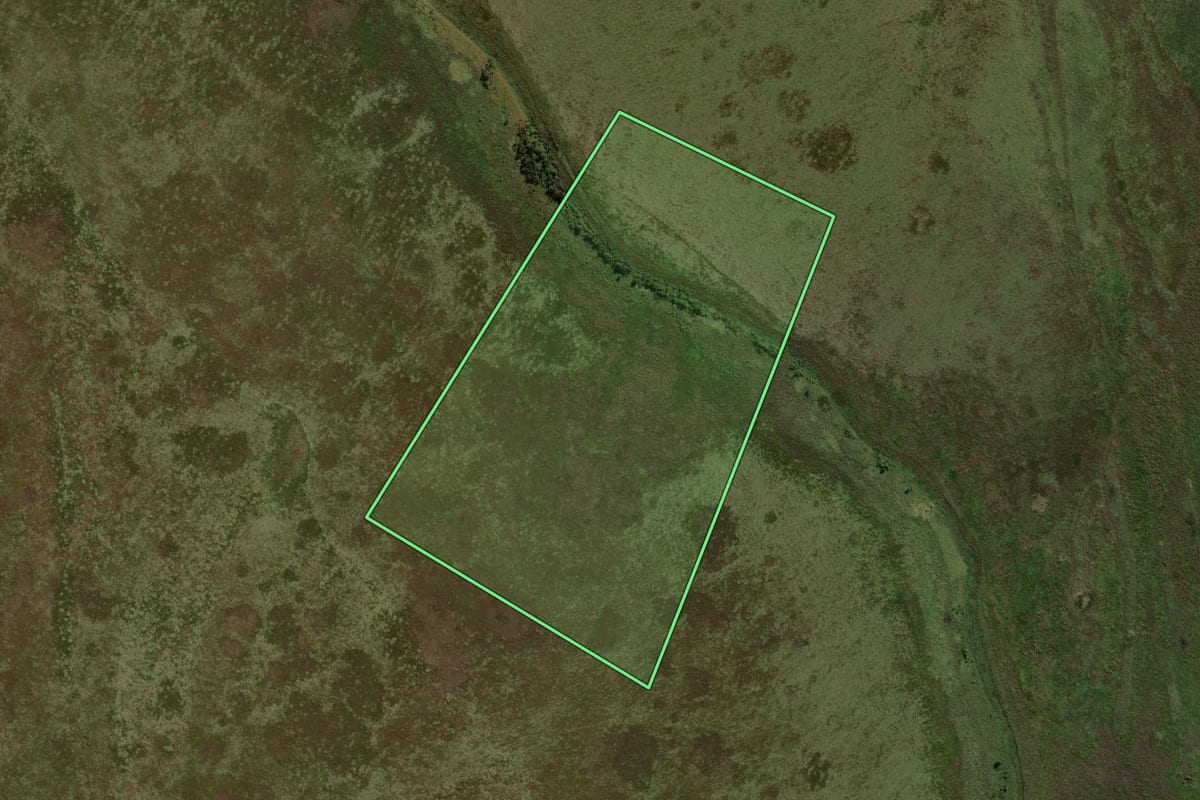 Imagem de satélite do imóvel rural em São Jorge do Patrocínio (PR), com o contorno declarado no CAR desenhado por cima.