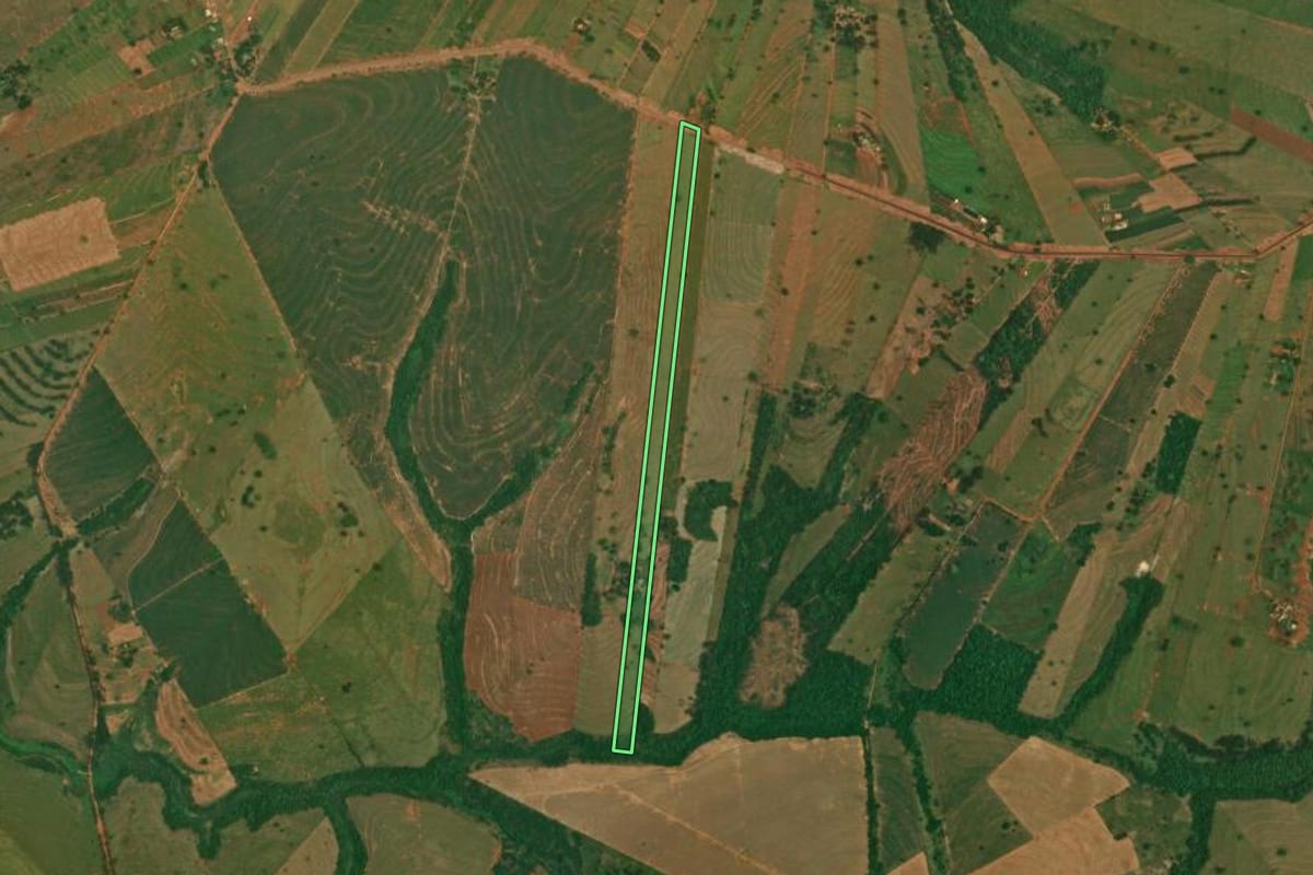 Imagem de satélite do imóvel rural em São Jorge do Patrocínio (PR), com o contorno declarado no CAR desenhado por cima.