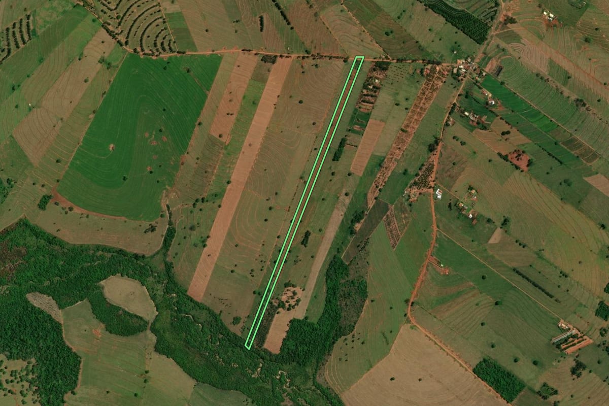 Imagem de satélite do imóvel rural em São Jorge do Patrocínio (PR), com o contorno declarado no CAR desenhado por cima.