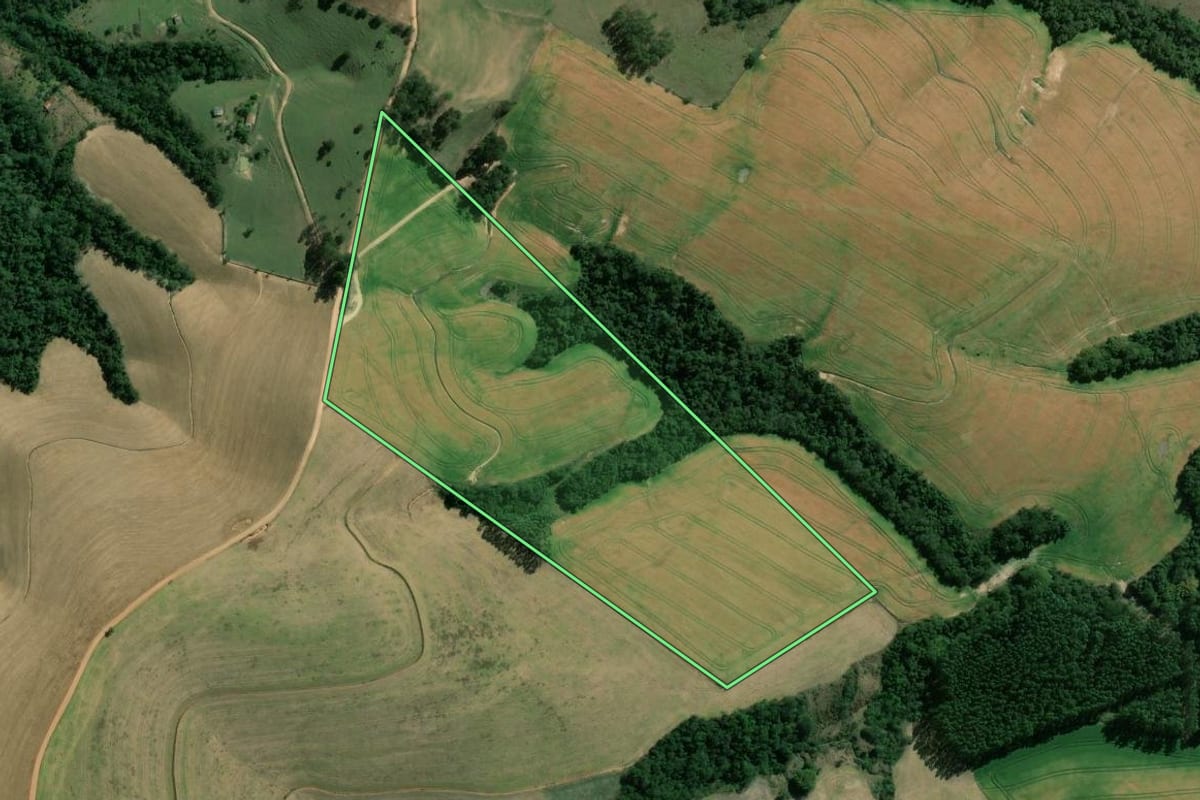 Imagem de satélite do imóvel rural em São José da Boa Vista (PR), com o contorno declarado no CAR desenhado por cima.
