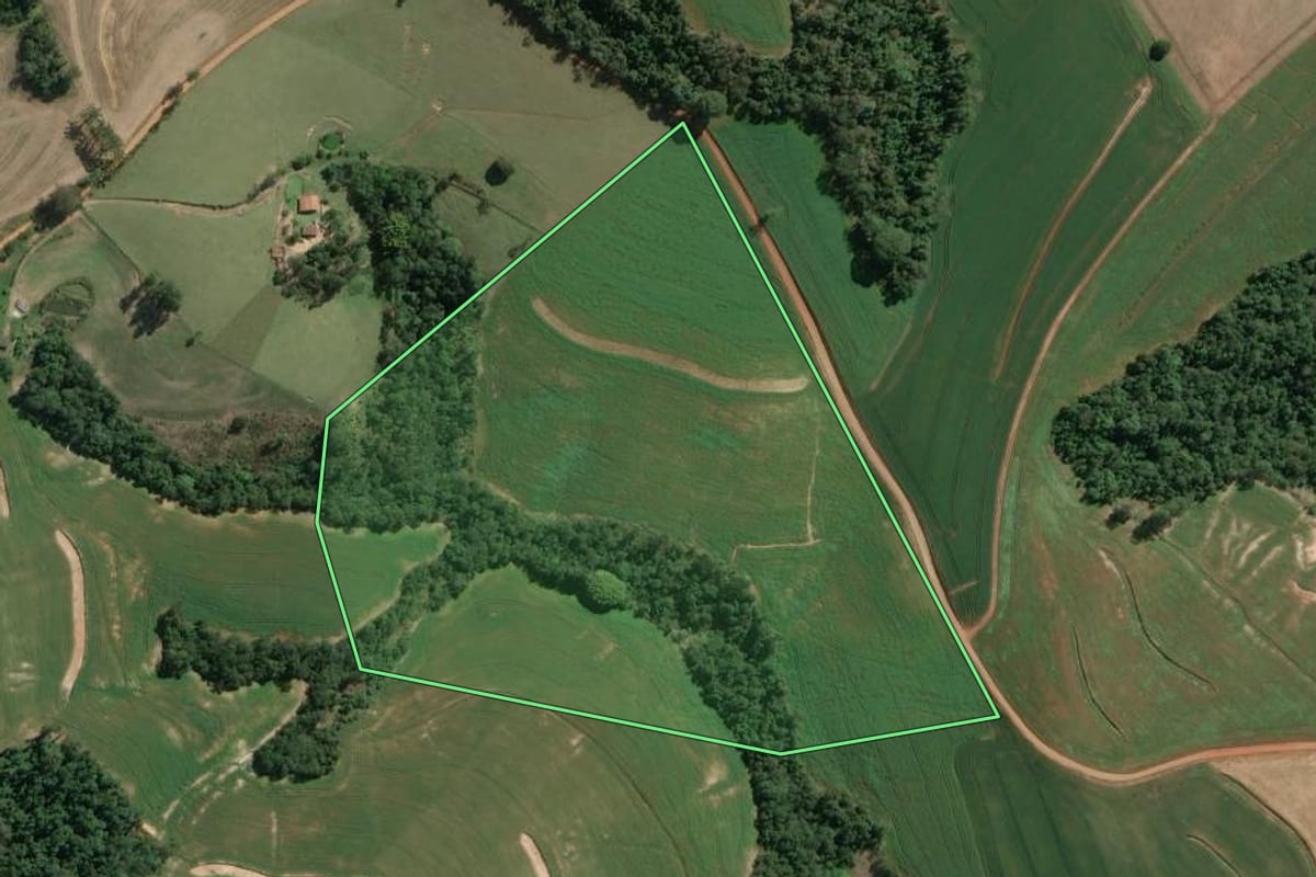 Imagem de satélite do imóvel rural em São José da Boa Vista (PR), com o contorno declarado no CAR desenhado por cima.