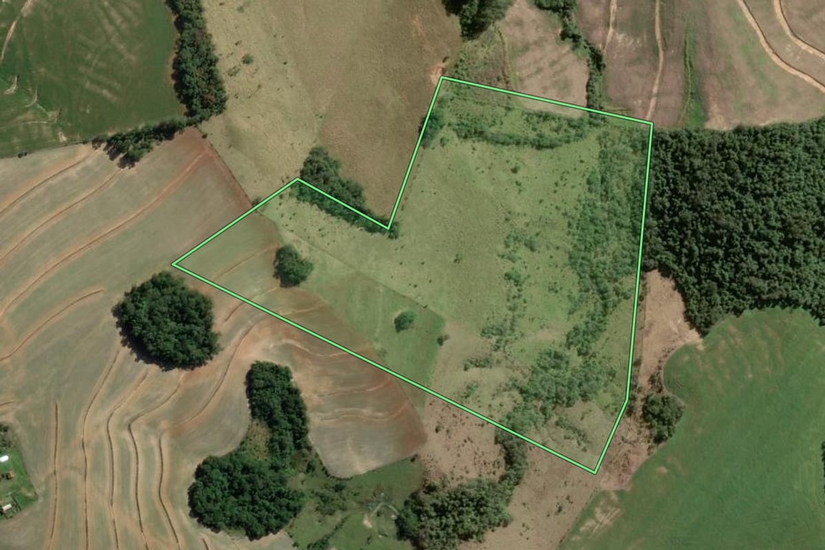 Imagem de satélite do imóvel rural em São José da Boa Vista (PR), com o contorno declarado no CAR desenhado por cima.