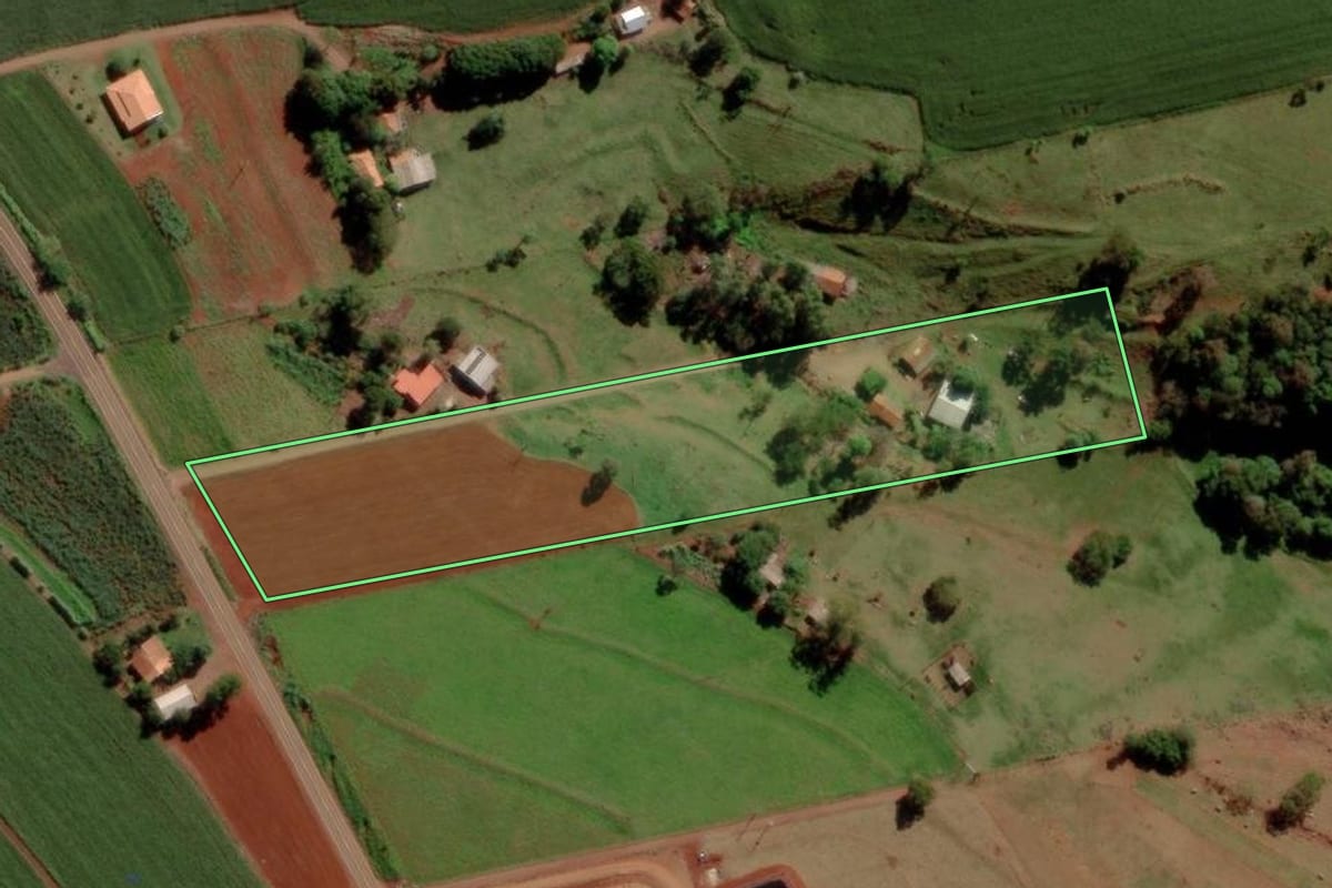 Imagem de satélite do imóvel rural em São José das Palmeiras (PR), com o contorno declarado no CAR desenhado por cima.
