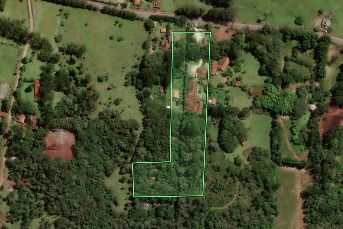 Imagem de satélite do imóvel rural em São José dos Pinhais (PR), com o contorno declarado no CAR desenhado por cima.