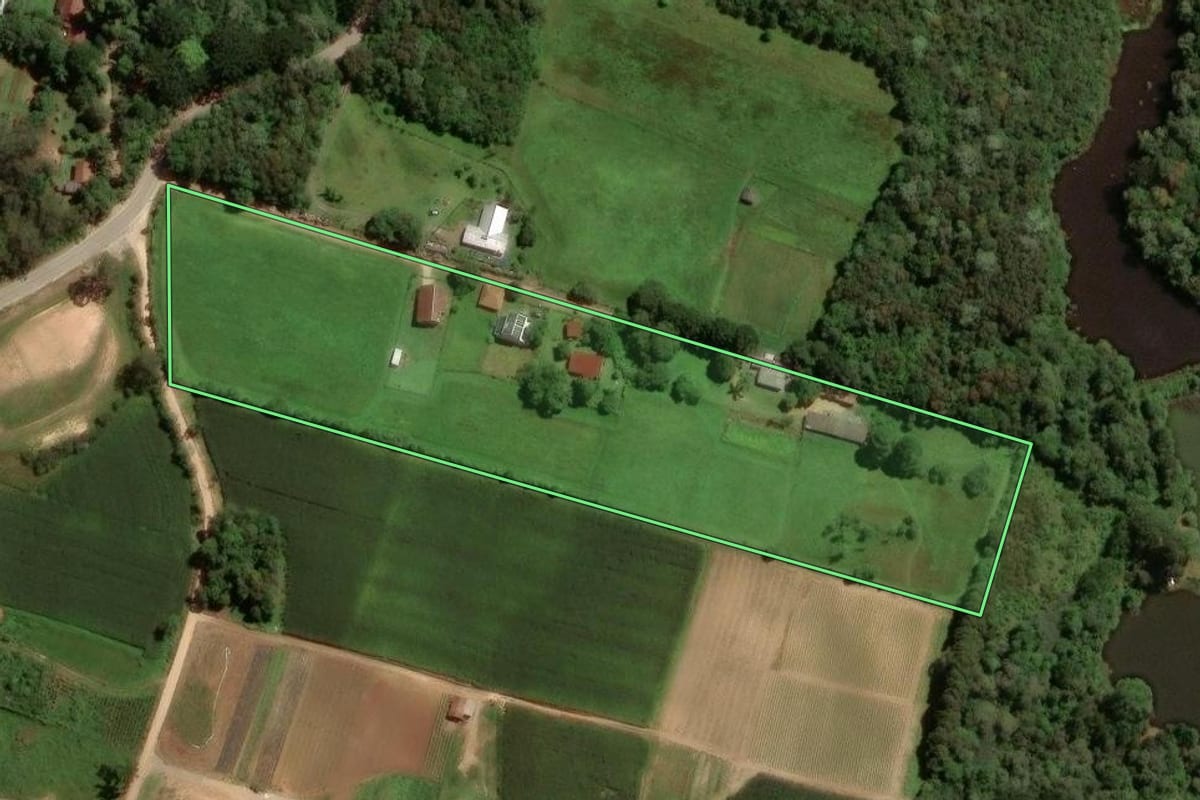 Imagem de satélite do imóvel rural em São José dos Pinhais (PR), com o contorno declarado no CAR desenhado por cima.