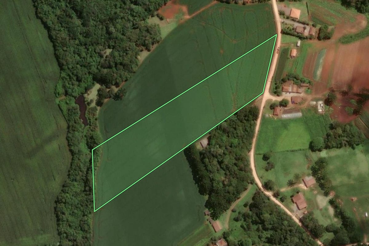 Imagem de satélite do imóvel rural em São José dos Pinhais (PR), com o contorno declarado no CAR desenhado por cima.
