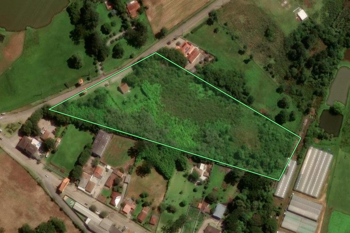 Imagem de satélite do imóvel rural em São José dos Pinhais (PR), com o contorno declarado no CAR desenhado por cima.