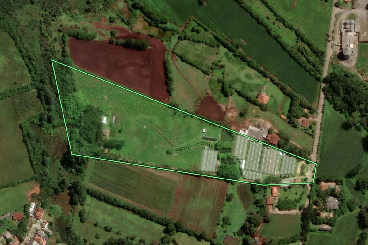 Imagem de satélite do imóvel rural em São José dos Pinhais (PR), com o contorno declarado no CAR desenhado por cima.