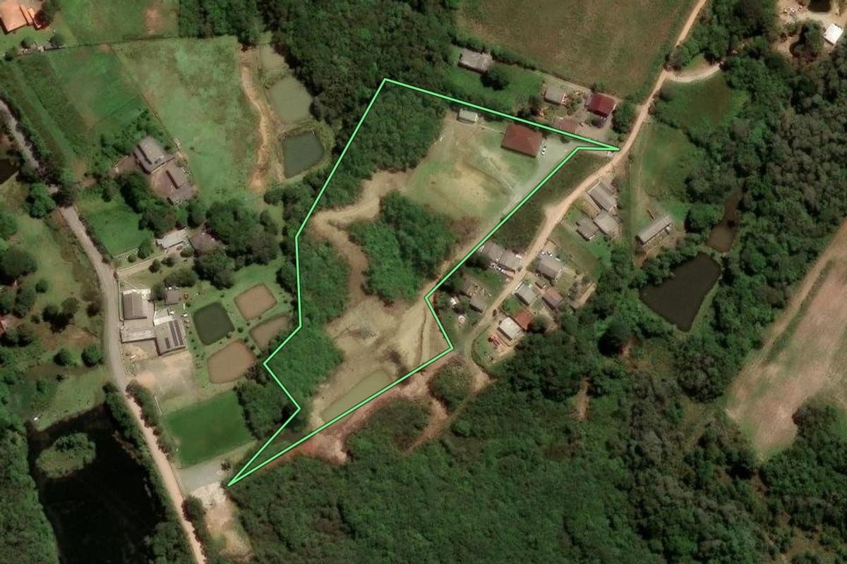 Imagem de satélite do imóvel rural em São José dos Pinhais (PR), com o contorno declarado no CAR desenhado por cima.