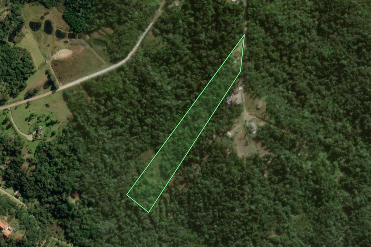 Imagem de satélite do imóvel rural em São José dos Pinhais (PR), com o contorno declarado no CAR desenhado por cima.