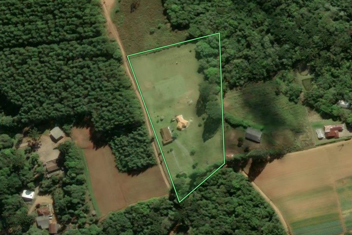 Imagem de satélite do imóvel rural em São José dos Pinhais (PR), com o contorno declarado no CAR desenhado por cima.