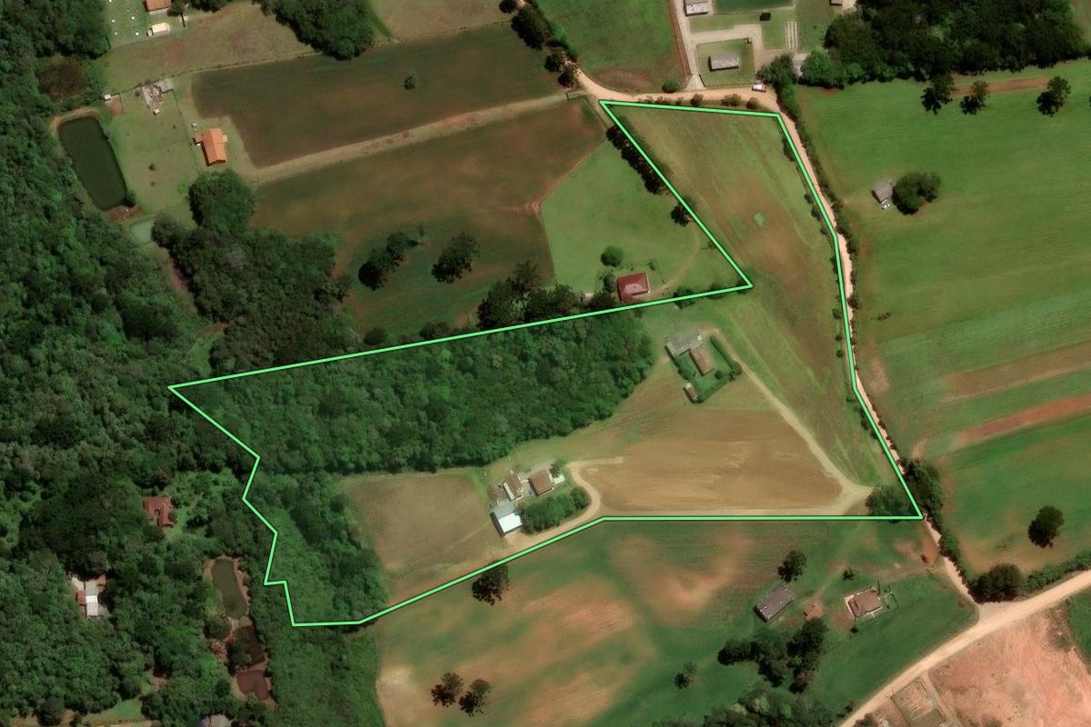 Imagem de satélite do imóvel rural em São José dos Pinhais (PR), com o contorno declarado no CAR desenhado por cima.