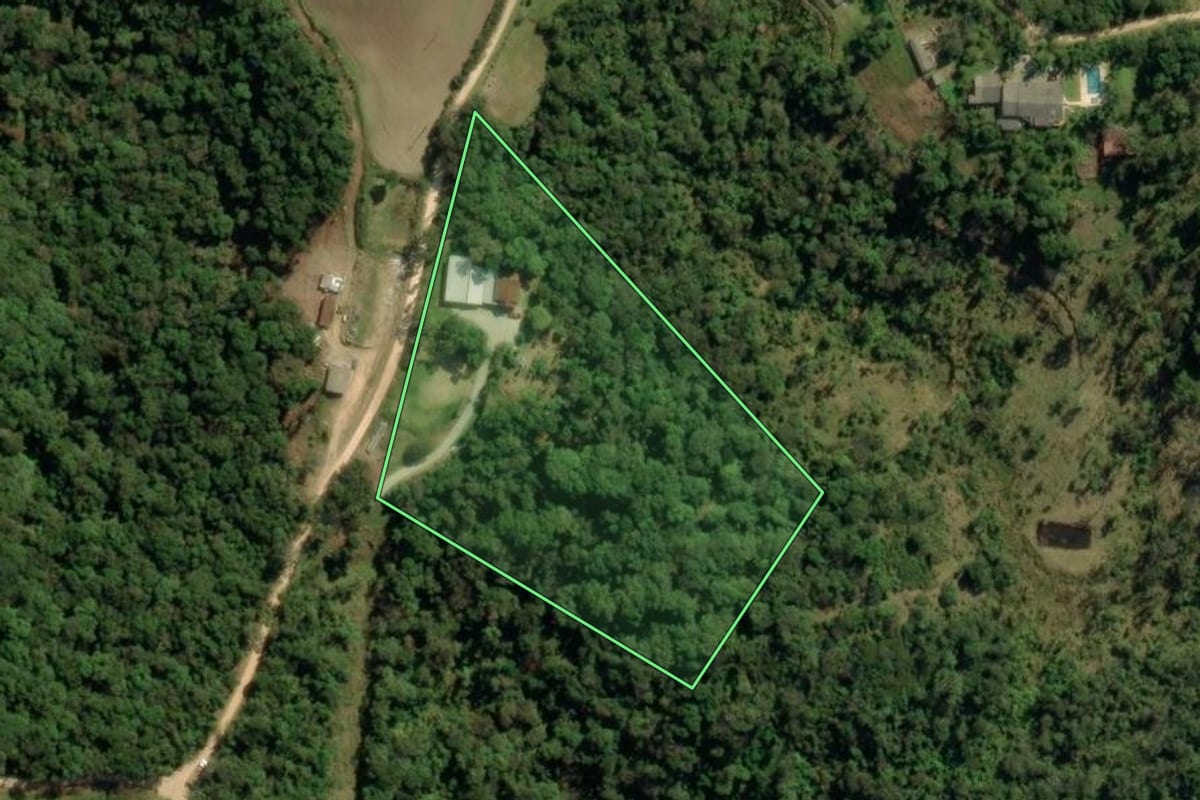 Imagem de satélite do imóvel rural em São José dos Pinhais (PR), com o contorno declarado no CAR desenhado por cima.