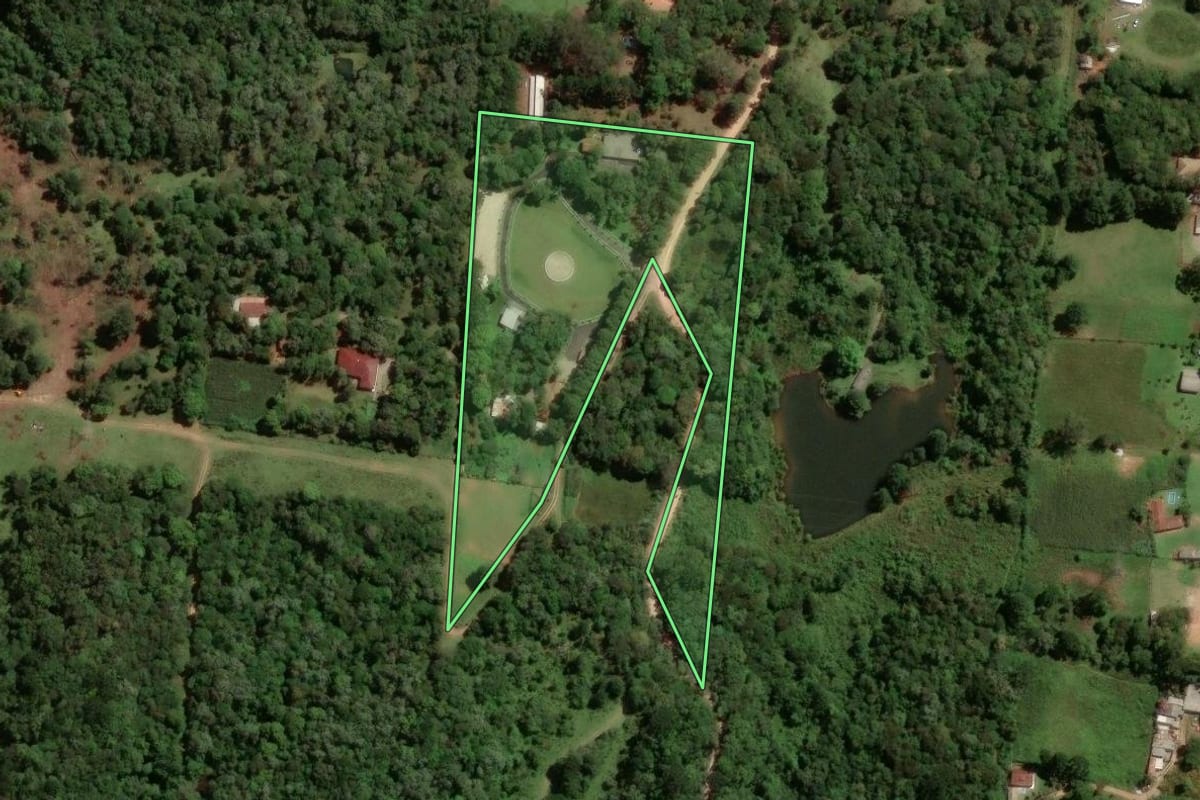 Imagem de satélite do imóvel rural em São José dos Pinhais (PR), com o contorno declarado no CAR desenhado por cima.