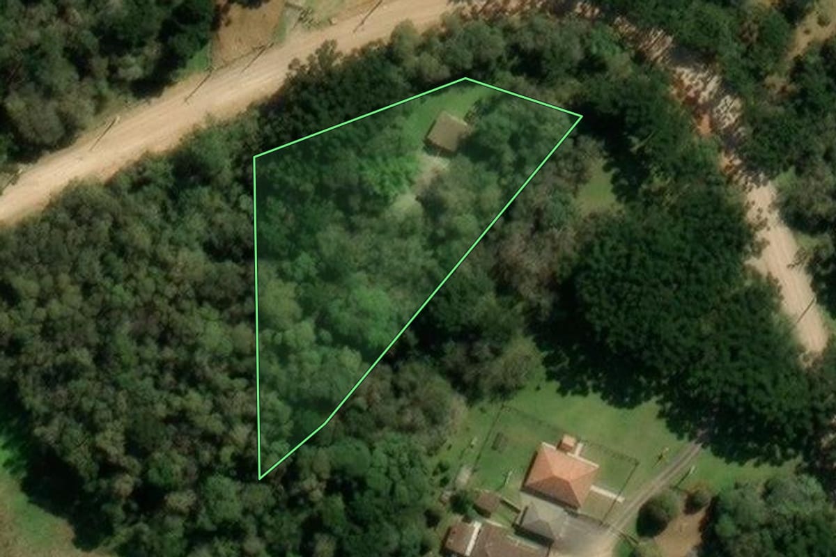 Imagem de satélite do imóvel rural em São José dos Pinhais (PR), com o contorno declarado no CAR desenhado por cima.
