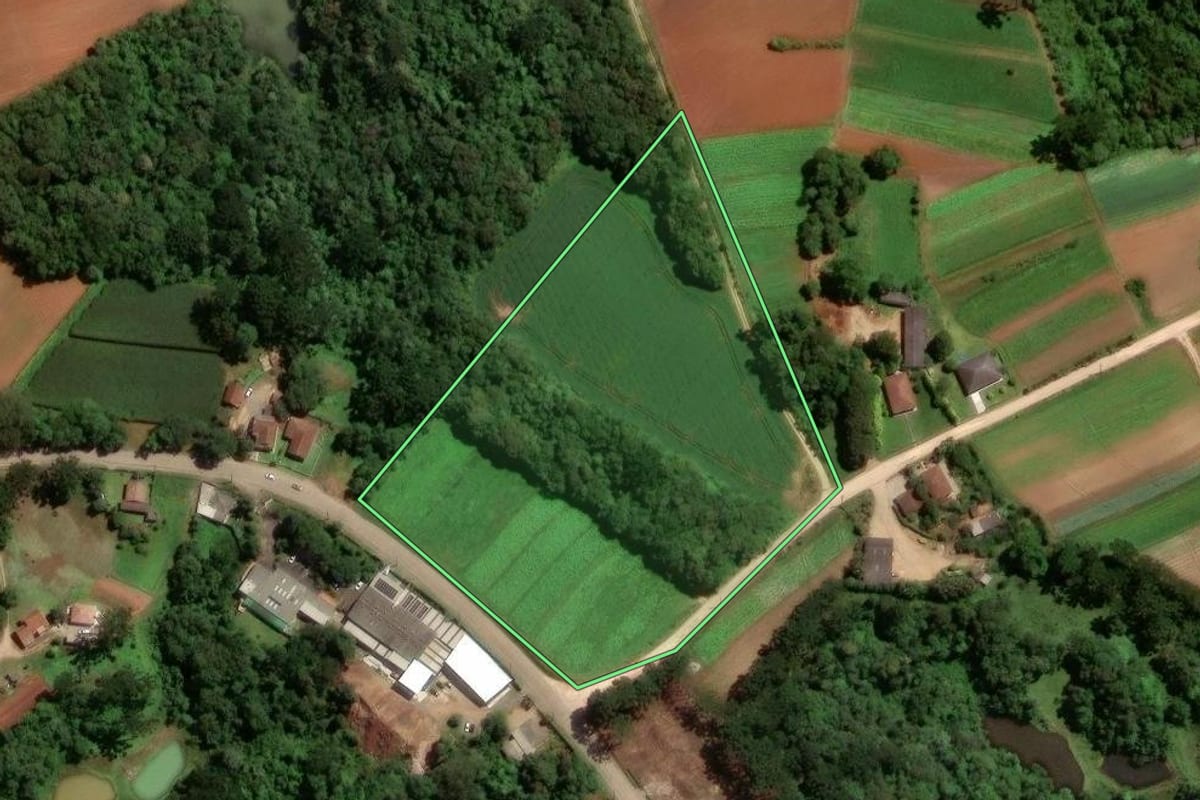 Imagem de satélite do imóvel rural em São José dos Pinhais (PR), com o contorno declarado no CAR desenhado por cima.