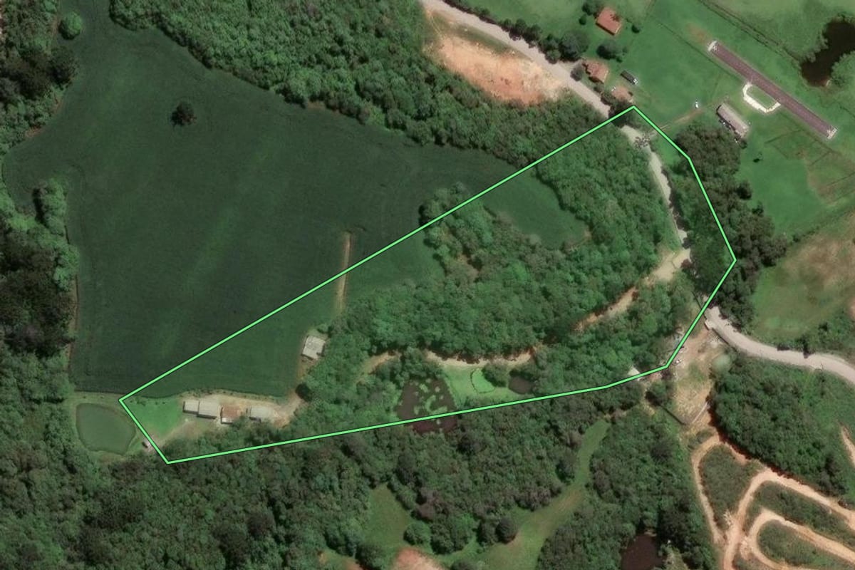 Imagem de satélite do imóvel rural em São José dos Pinhais (PR), com o contorno declarado no CAR desenhado por cima.