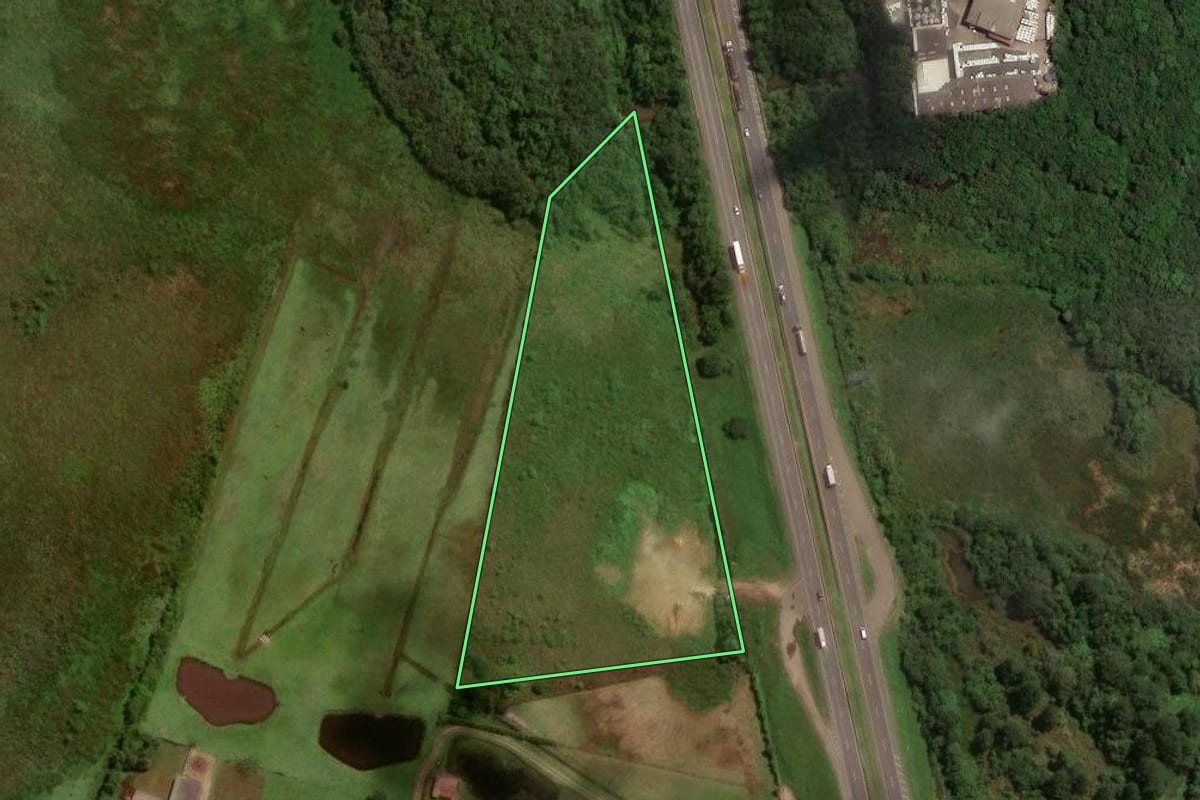 Imagem de satélite do imóvel rural em São José dos Pinhais (PR), com o contorno declarado no CAR desenhado por cima.
