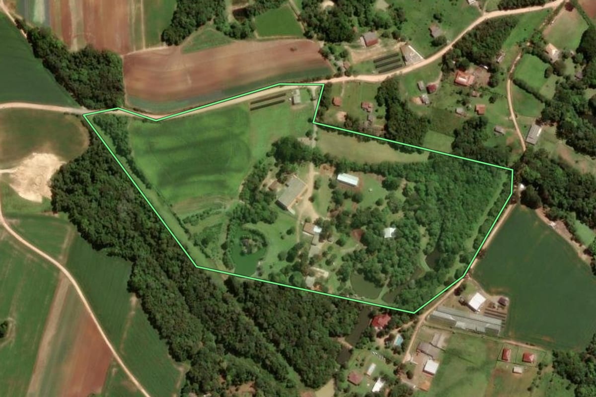 Imagem de satélite do imóvel rural em São José dos Pinhais (PR), com o contorno declarado no CAR desenhado por cima.