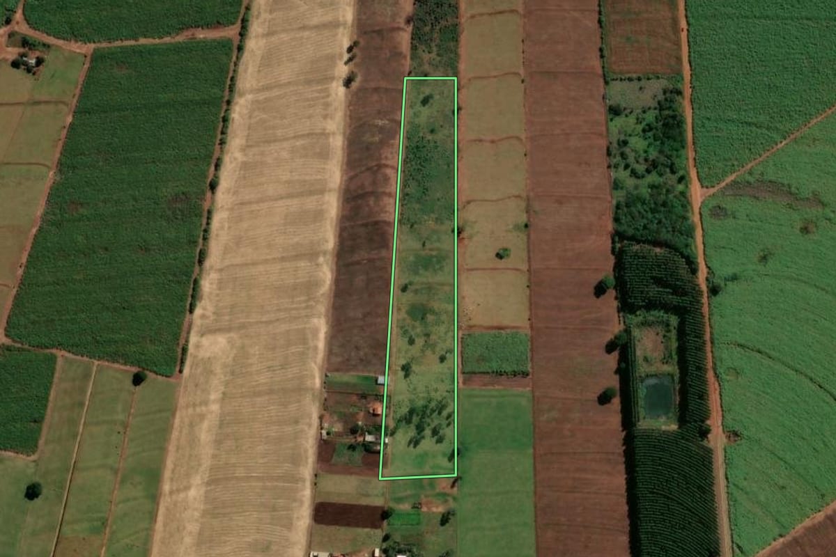 Imagem de satélite do imóvel rural em São Manoel do Paraná (PR), com o contorno declarado no CAR desenhado por cima.