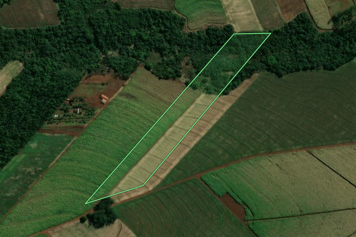Imagem de satélite do imóvel rural em São Manoel do Paraná (PR), com o contorno declarado no CAR desenhado por cima.