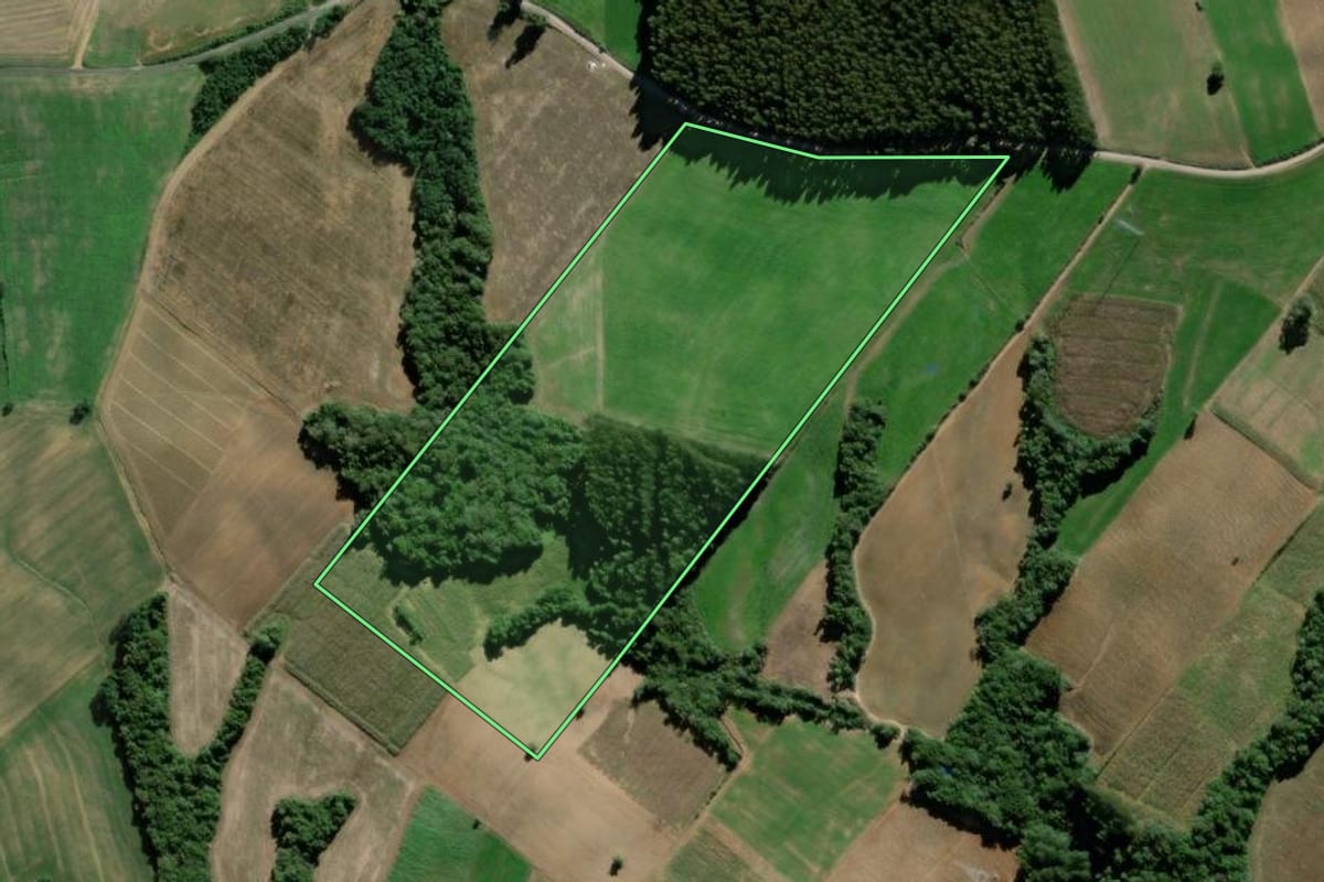 Imagem de satélite do imóvel rural em São Mateus do Sul (PR), com o contorno declarado no CAR desenhado por cima.
