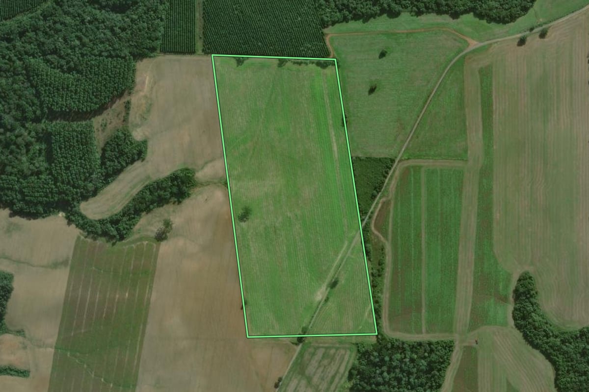 Imagem de satélite do imóvel rural em São Mateus do Sul (PR), com o contorno declarado no CAR desenhado por cima.