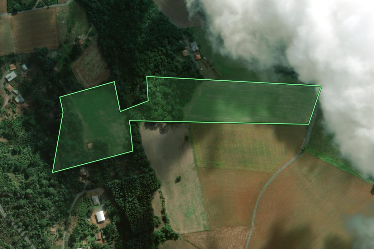 Imagem de satélite do imóvel rural em São Mateus do Sul (PR), com o contorno declarado no CAR desenhado por cima.