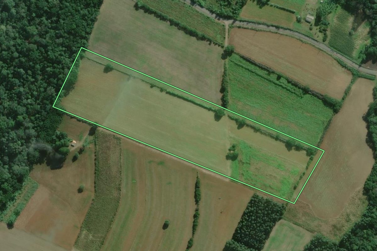 Imagem de satélite do imóvel rural em São Mateus do Sul (PR), com o contorno declarado no CAR desenhado por cima.