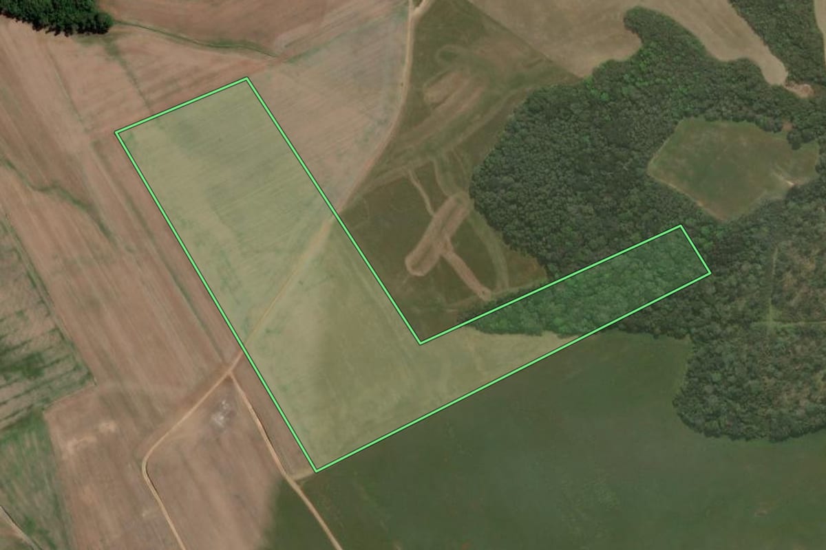 Imagem de satélite do imóvel rural em São Mateus do Sul (PR), com o contorno declarado no CAR desenhado por cima.