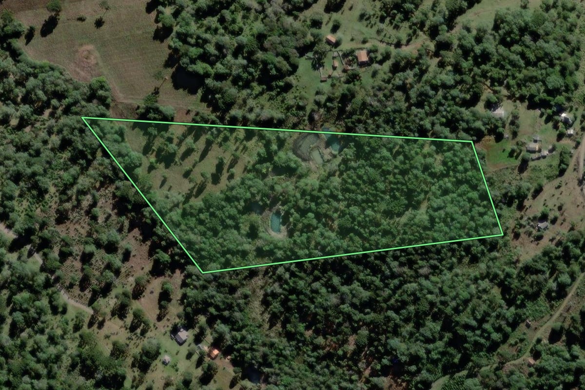 Imagem de satélite do imóvel rural em São Mateus do Sul (PR), com o contorno declarado no CAR desenhado por cima.