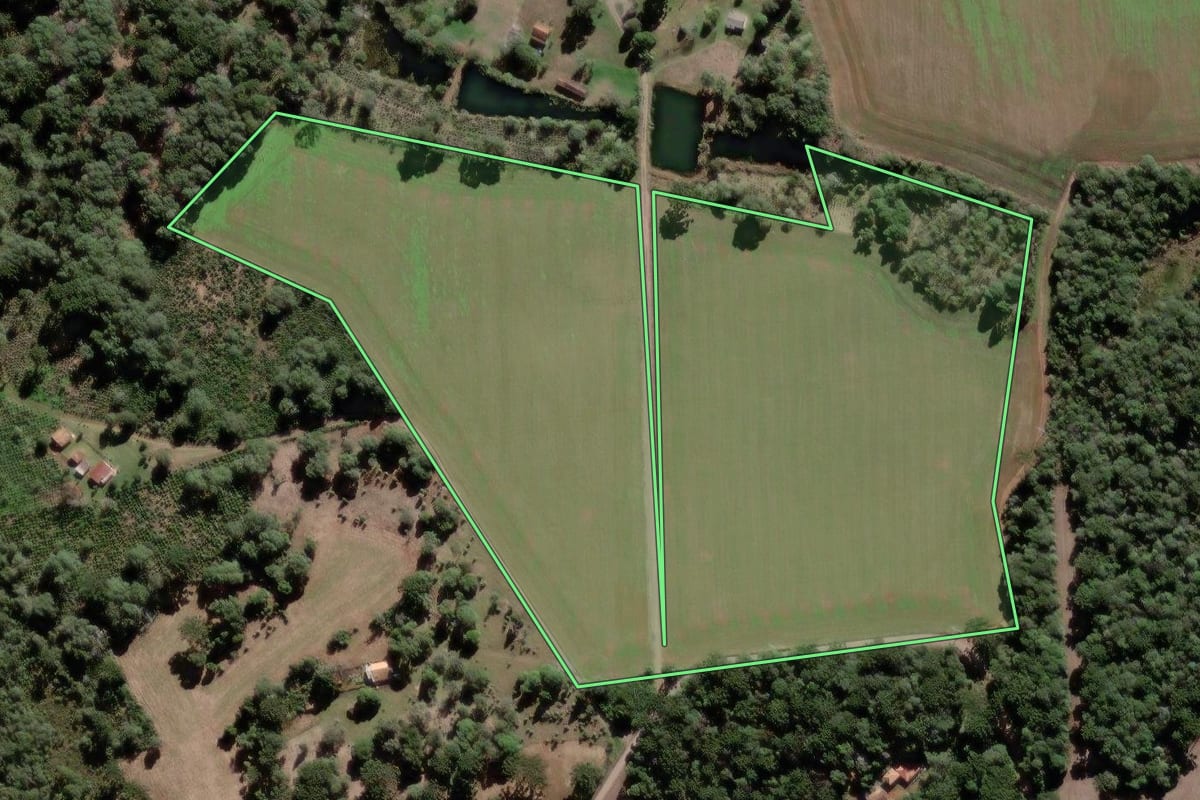 Imagem de satélite do imóvel rural em São Mateus do Sul (PR), com o contorno declarado no CAR desenhado por cima.