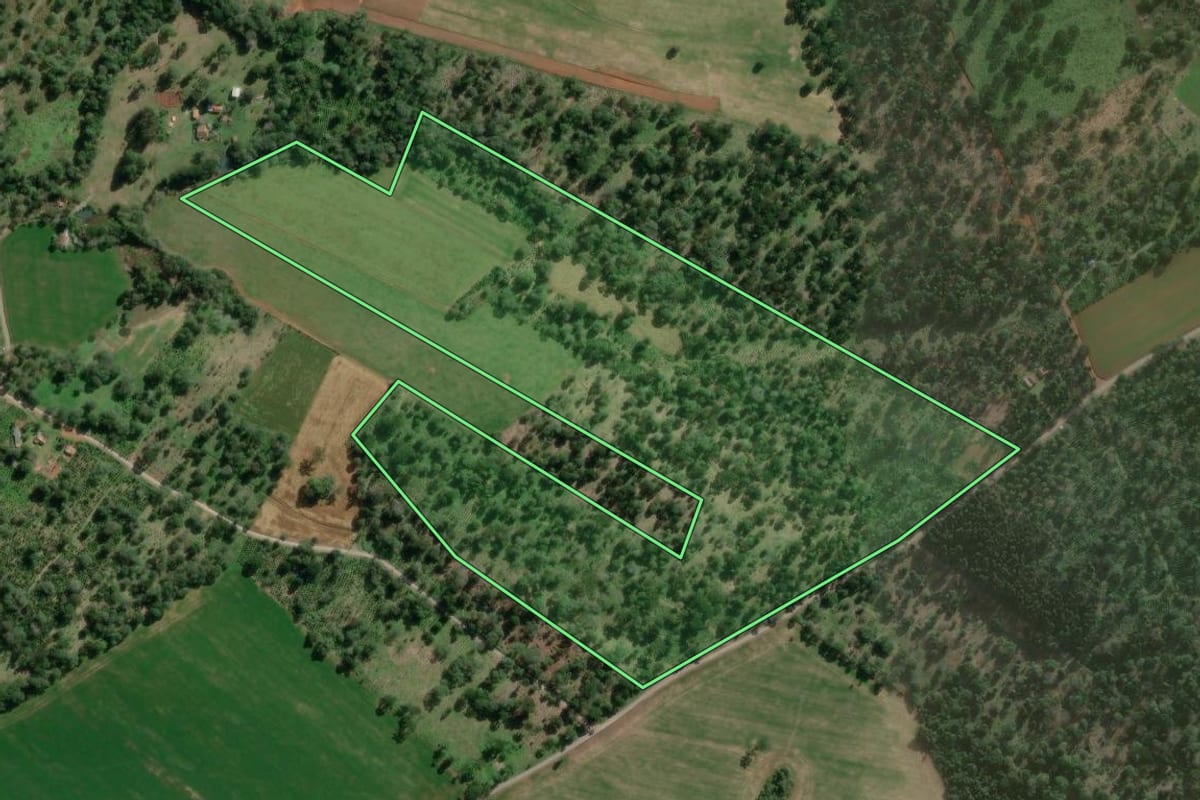 Imagem de satélite do imóvel rural em São Mateus do Sul (PR), com o contorno declarado no CAR desenhado por cima.