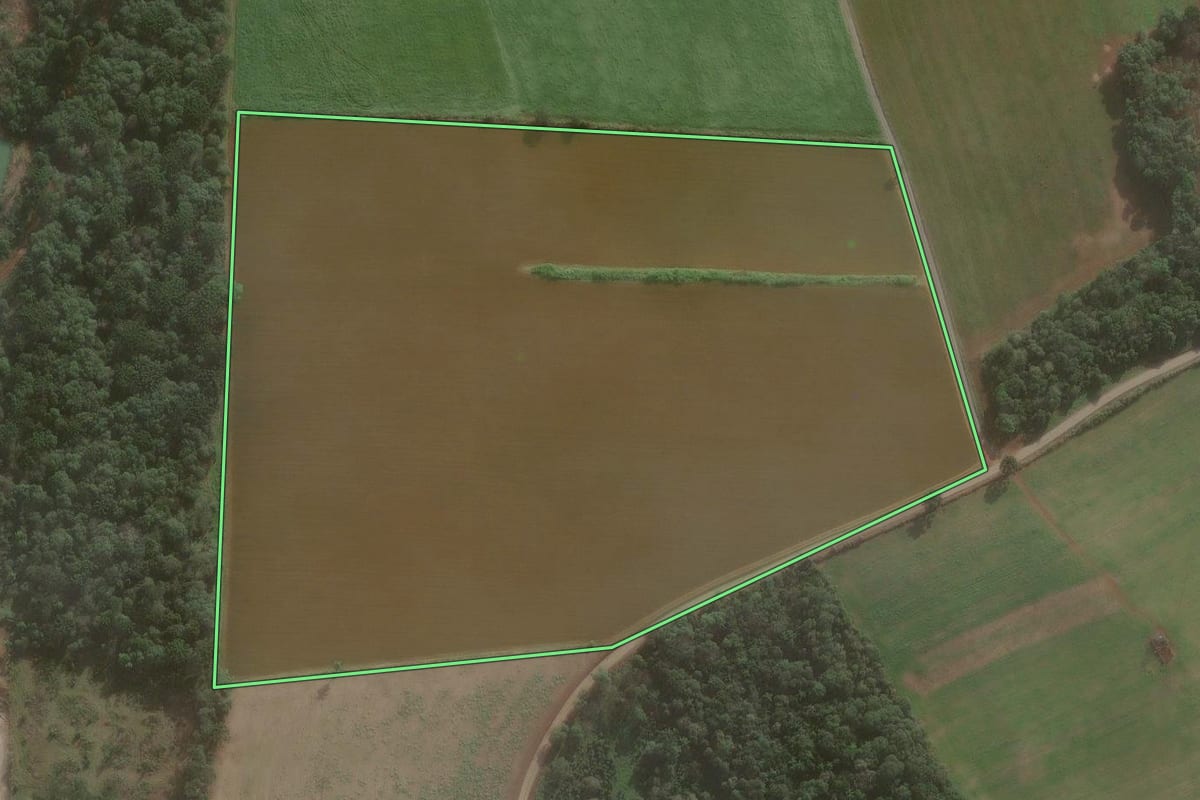 Imagem de satélite do imóvel rural em São Mateus do Sul (PR), com o contorno declarado no CAR desenhado por cima.