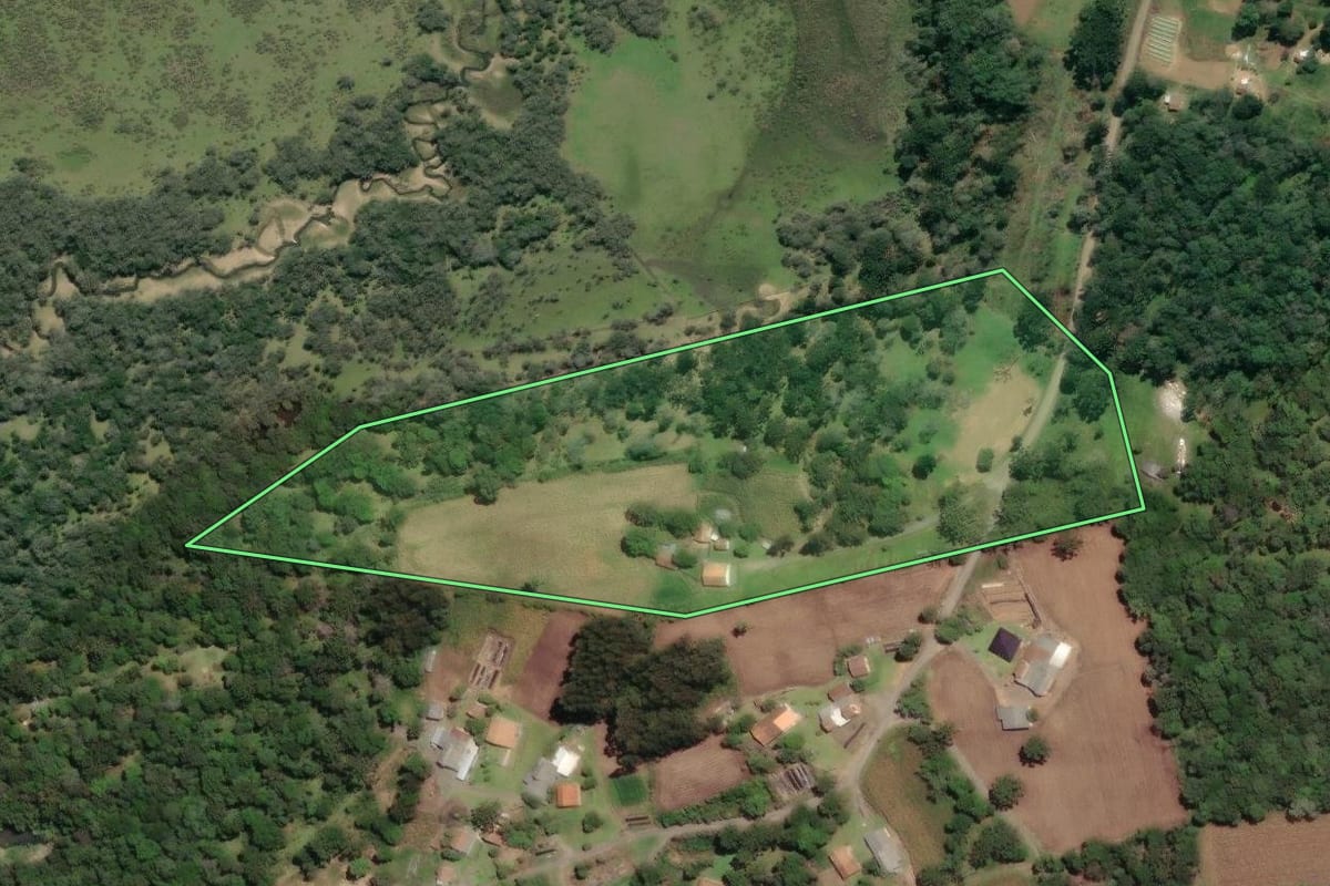 Imagem de satélite do imóvel rural em São Mateus do Sul (PR), com o contorno declarado no CAR desenhado por cima.