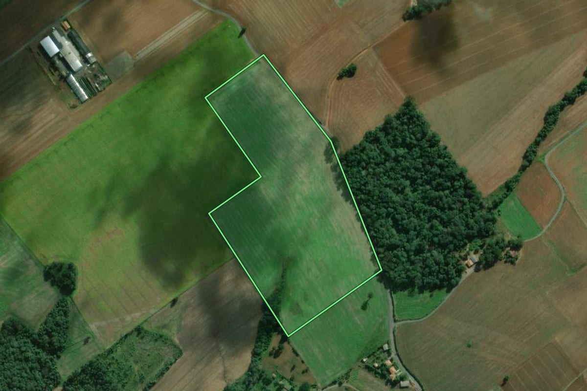 Imagem de satélite do imóvel rural em São Mateus do Sul (PR), com o contorno declarado no CAR desenhado por cima.