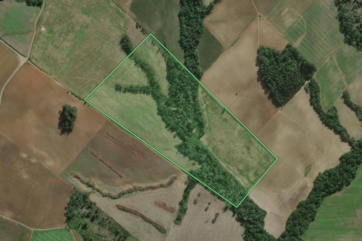 Imagem de satélite do imóvel rural em São Mateus do Sul (PR), com o contorno declarado no CAR desenhado por cima.