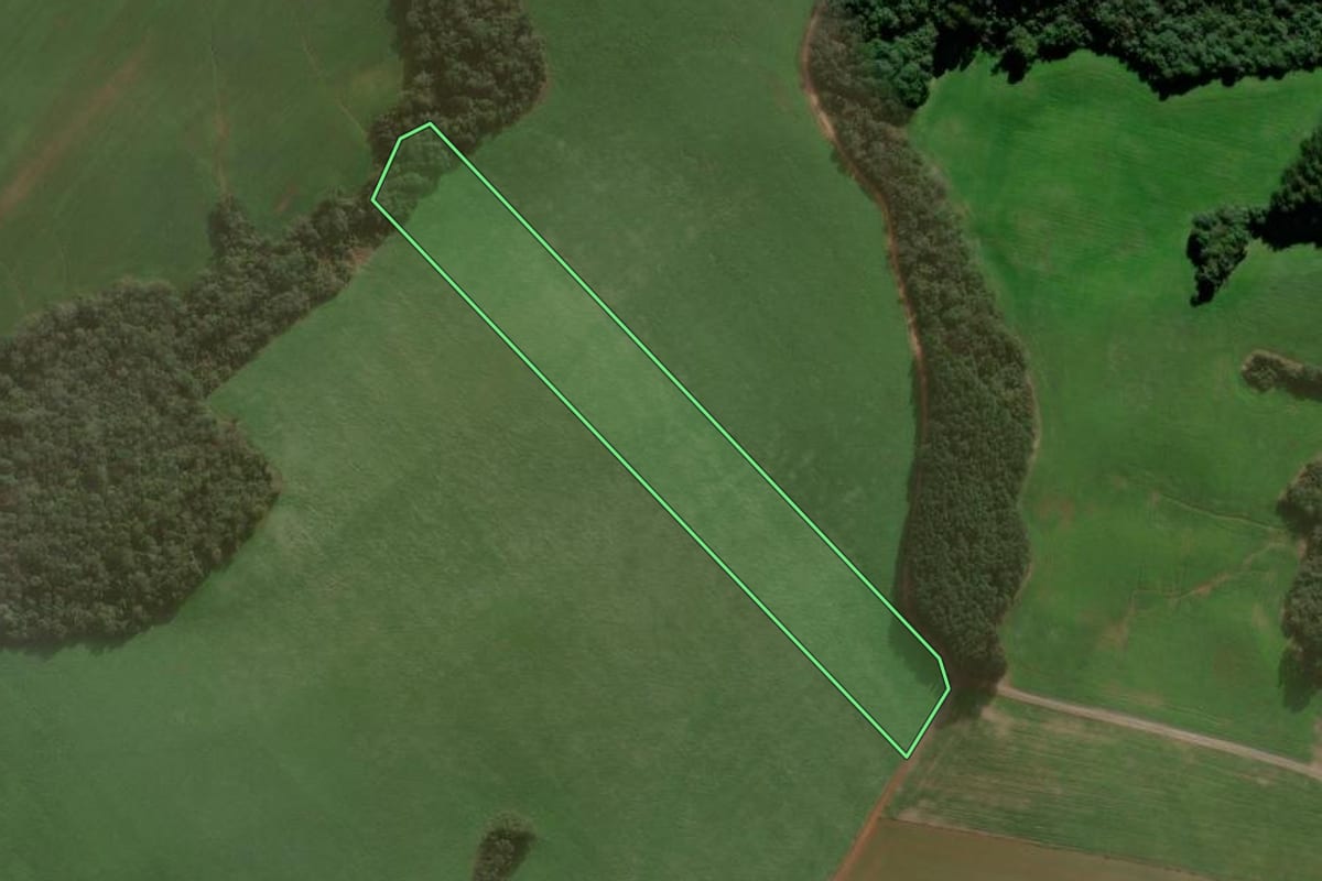Imagem de satélite do imóvel rural em São Mateus do Sul (PR), com o contorno declarado no CAR desenhado por cima.
