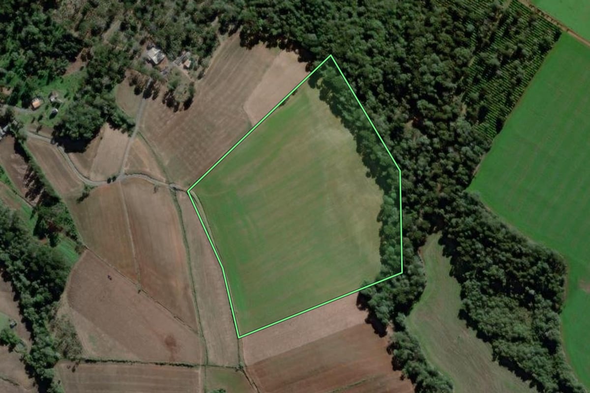 Imagem de satélite do imóvel rural em São Mateus do Sul (PR), com o contorno declarado no CAR desenhado por cima.