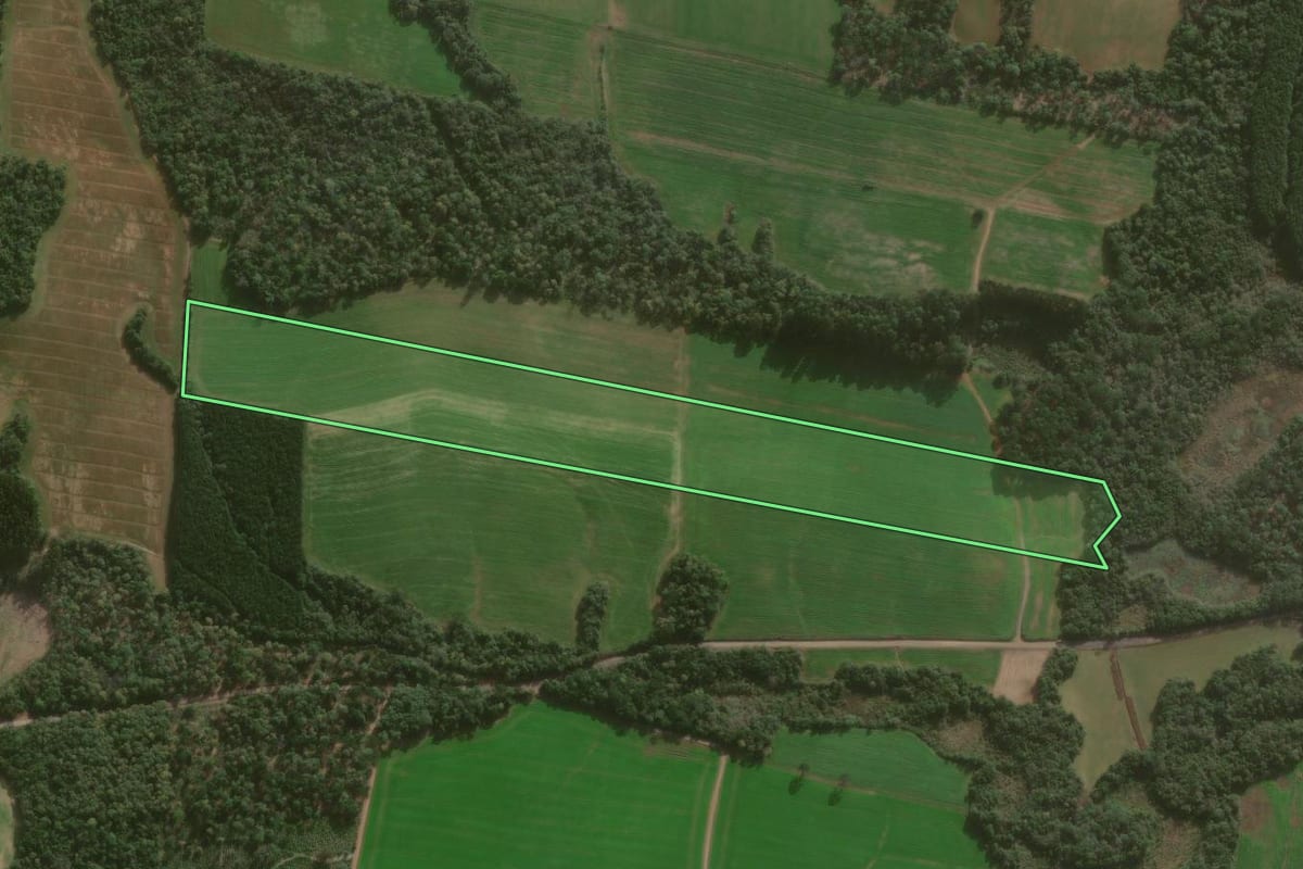 Imagem de satélite do imóvel rural em São Mateus do Sul (PR), com o contorno declarado no CAR desenhado por cima.