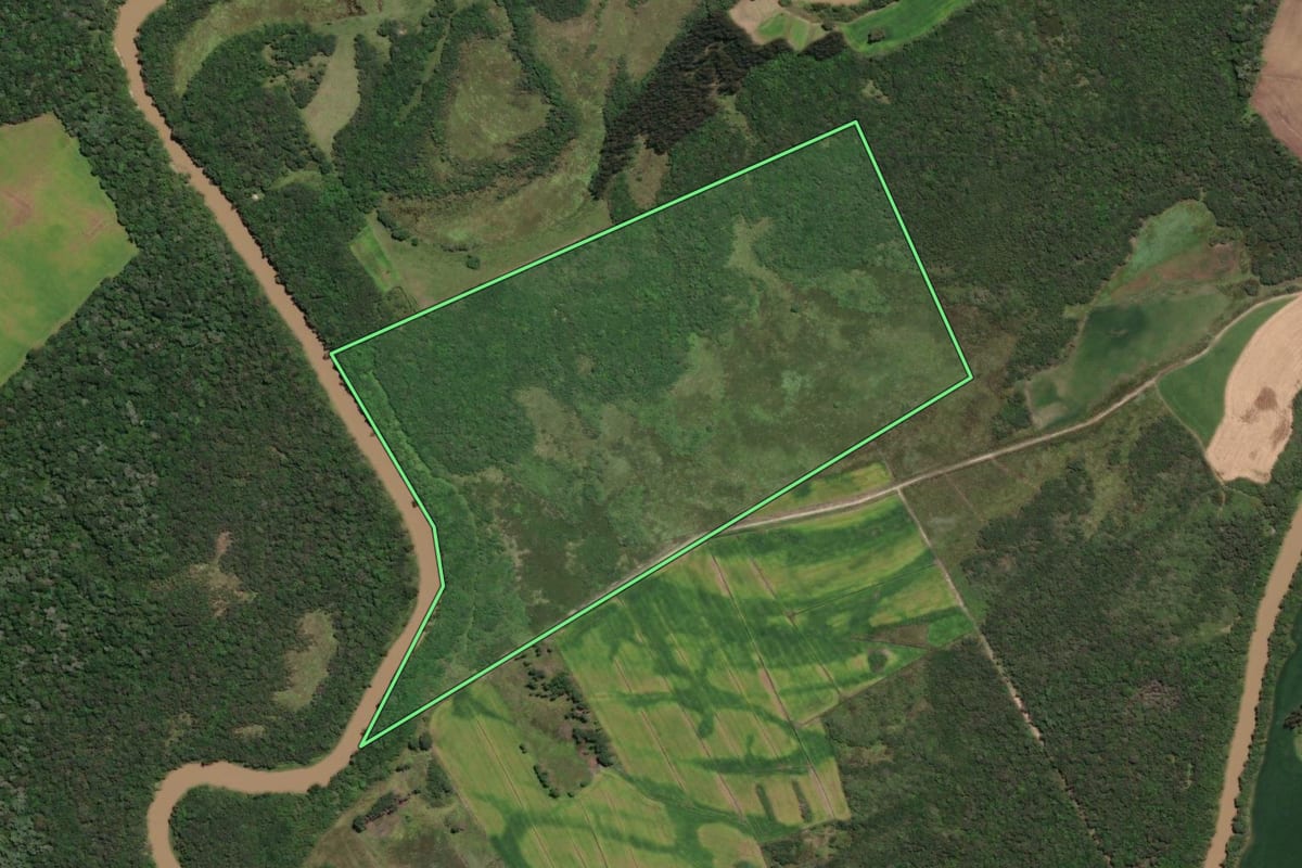 Imagem de satélite do imóvel rural em São Mateus do Sul (PR), com o contorno declarado no CAR desenhado por cima.